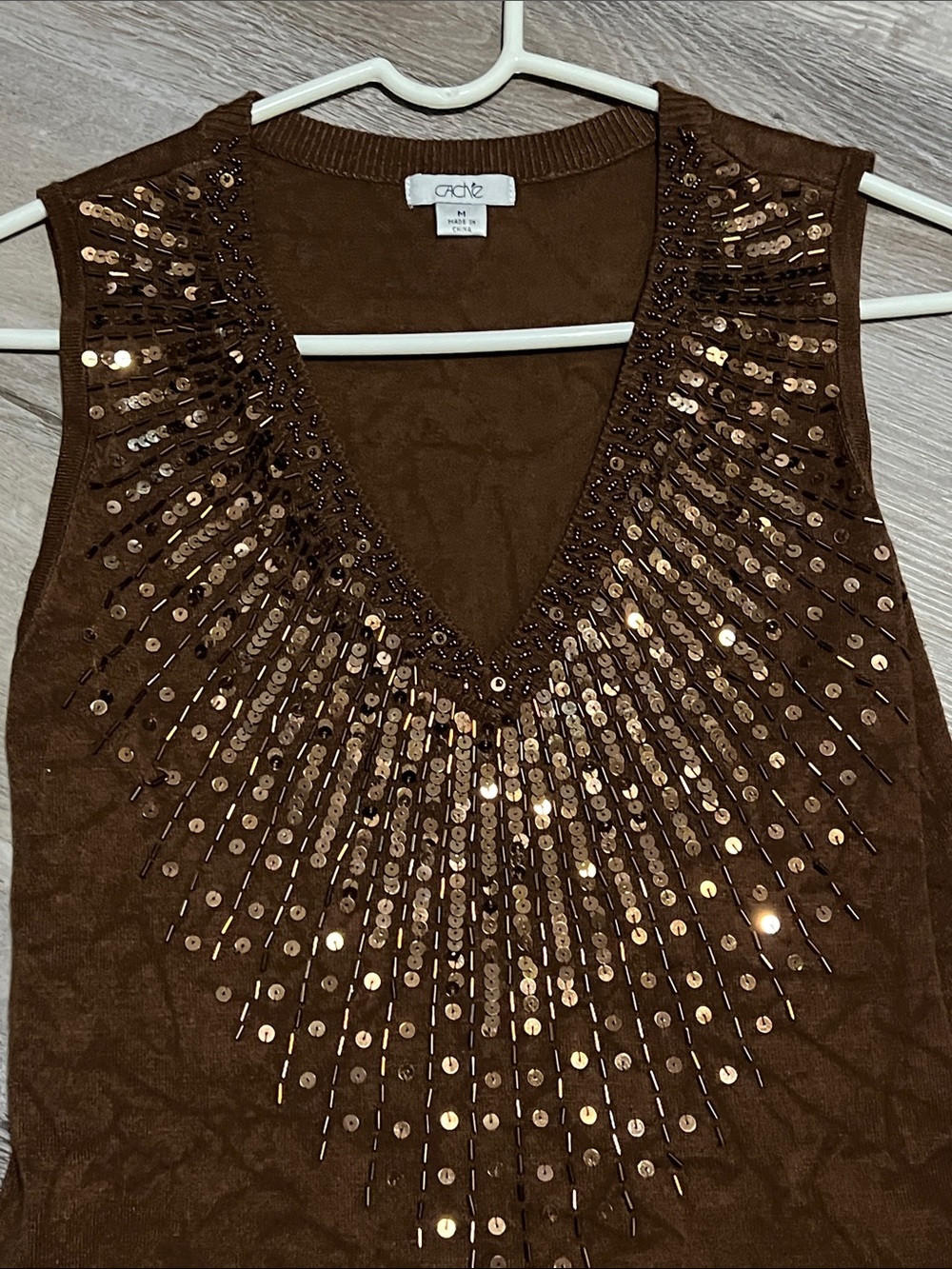 Cache Brown Sequin V-Neck Tank - Picture 4 of 7